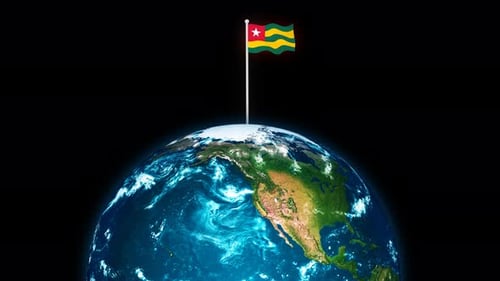 Togo Flag Waving on Rotating Earth Animation
