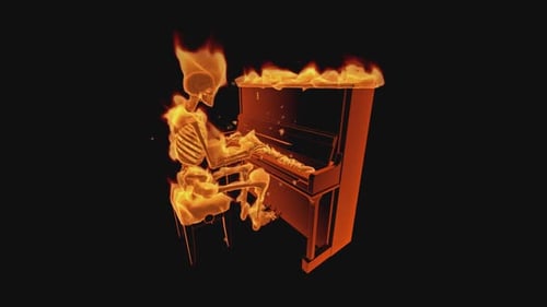 Surreal Burning Skeleton Playing Piano Animation