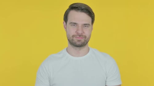 Man Poses, Smiles, and Gestures OK