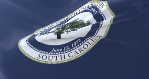 Realistic Waving North Charleston City Seal Flag Animation