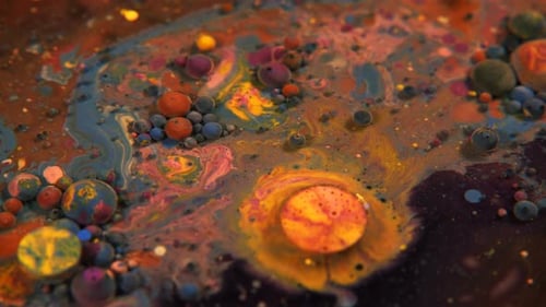 Abstract Colorful Acrylic And Food Paint Bubbles On Water 02
