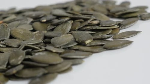 Pumpkin seed on white close-up footage