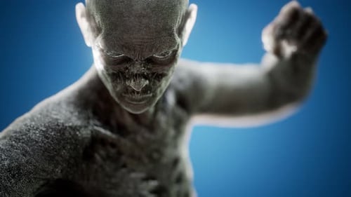 Animated 3D Textured Zombie Creature with Glowing Eyes and Raised Fist
