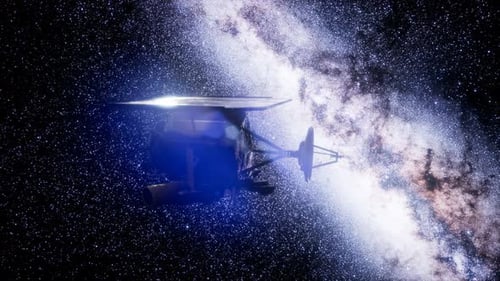 Detailed 3D Render of Spacecraft Flying Through Milky Way