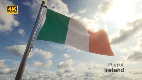Irish Flag Waving in the Wind with Blue Sky