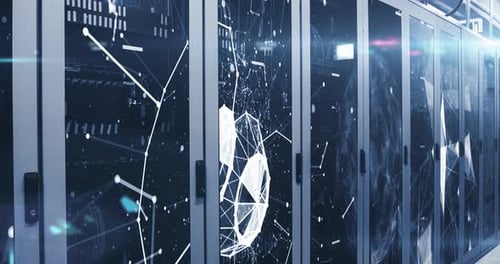 Connection lines moving on a server room