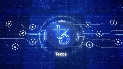 Logo animado de Tezos. Logo de criptomoneda Tezos Introducción a XTZ. Animación de cripto XTZ. Moneda virtual