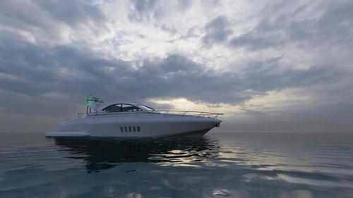 Luxury Yacht Sailing on Choppy Ocean Water Under Cloudy Sky Animation