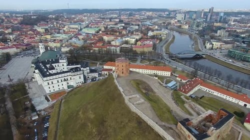 Aerial view of the Gediminas Tower in the old town of Vilnius, Lithuania