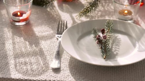 Elegant Christmas Place Setting with Pine Sprig
