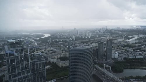Dramatic Aerial View of Modern Cityscape with Skyscrapers
