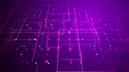Glowing Abstract Grid with Digital Data Flow