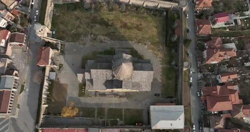 Aerial view of Orthodox Svetitskhoveli Cathedral in Mtskheta, Georgia