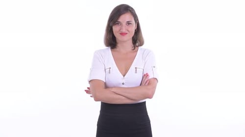Happy Beautiful Businesswoman Smiling with Arms Crossed