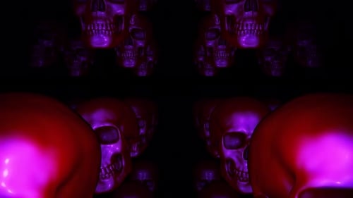 Groups Of Halloween Skulls Move Vertically And Jiggle In Seamless Loop On Transparent Background