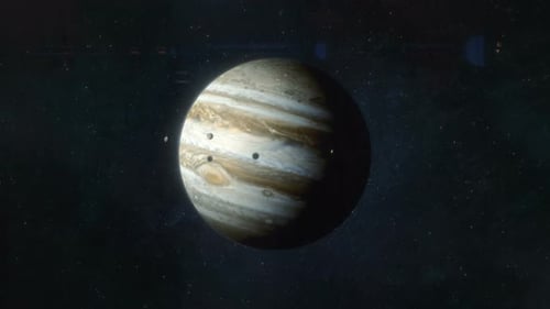 Realistic Jupiter and Moons Rotating in Deep Space