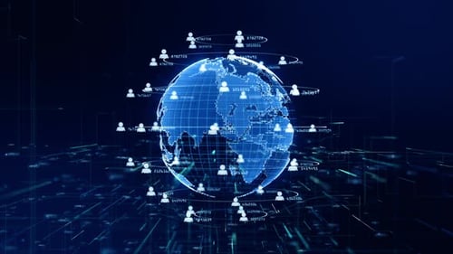 Digital Global Network Connecting People with Abstract Data Flow