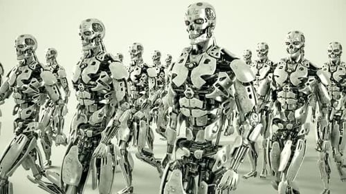 Marching Humanoid Cyborg Robots 3D Animation