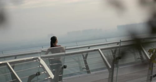 Strong Sportswoman Running Fast on Bridge