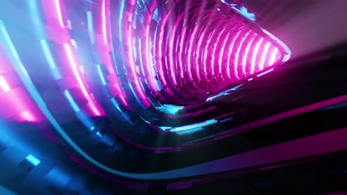 Flying inside a blue tunnel with a red glow