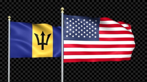 Flaggen zweier Länder von Barbados und den Vereinigten Staaten wehen