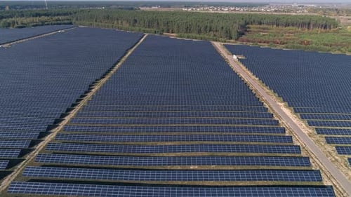 Flight Over Solar Panel Farm