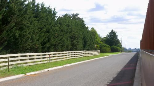 PAN RIGHT, Noise Reduction Steel Wall Beside A Property