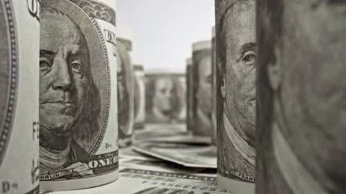 American one hundred dollar paper banknote in close up macro view dolly shot.
