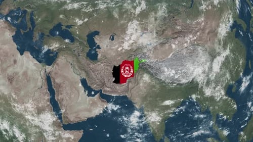 Earth Zoom to Afghanistan Map with National Flag Animation