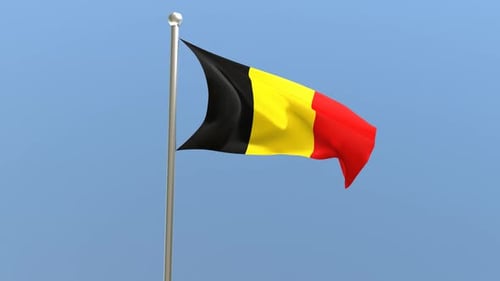 Realistic Waving Flag of Belgium on Blue Sky