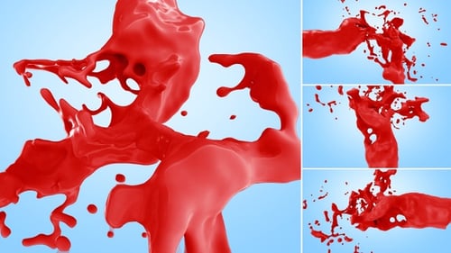 Vivid Red Liquid Paint Splashes and Fluid Transition