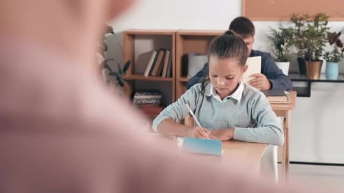 Children Learning in Sunny Elementary School Classroom