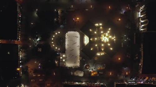 Aerial Sunset View of the Center of Ivano Frankivsk City in the Evening, Ukraine. Old Historical