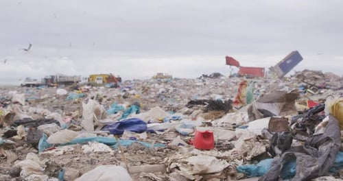 Rubbish piled on a landfill full of trash