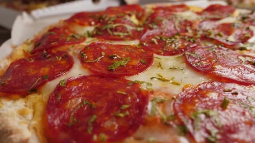 Delicious Pepperoni Pizza with Cheese and Herbs