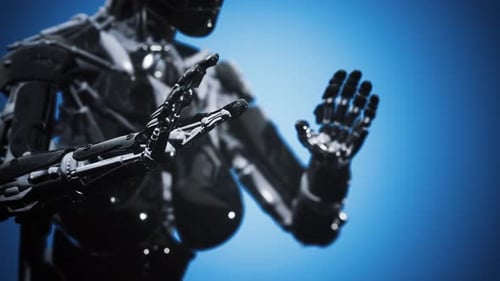 Advanced Futuristic Robot Female Interacting Hands Animation