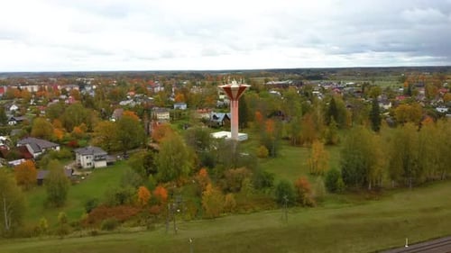 Aerial Top View Look Down Sunny Day. Golden Autumn Season in Latvia, Sigulda. 4K Video