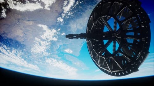 Futuristic Space Satellite Orbiting the Earth