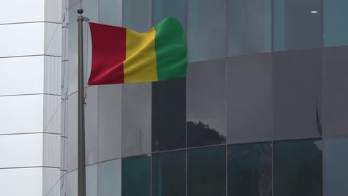 Realistic Waving Guinea Flag on Flagpole
