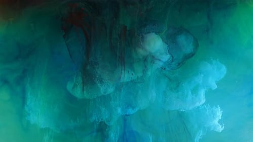 Spreading of Blue Green and White Paint in a Liquid Pink Space