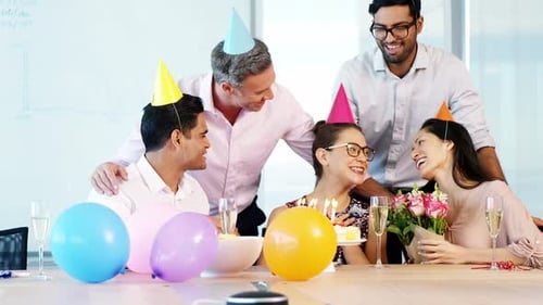 Office Colleagues Celebrate a Birthday Together at Work
