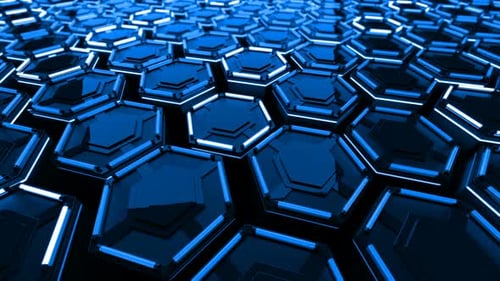 Futuristic Hexagon Grid Background Loop with Blue Glowing Lights