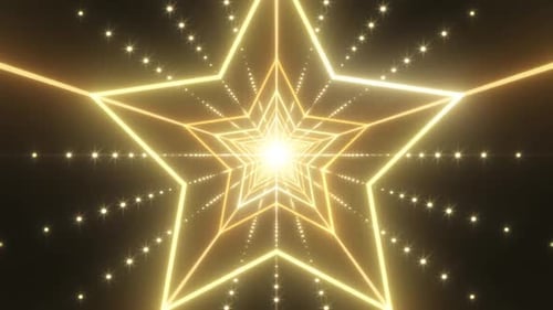 Beautiful Star Neon Tunnel and Endless Glow Lights Shining Bright
