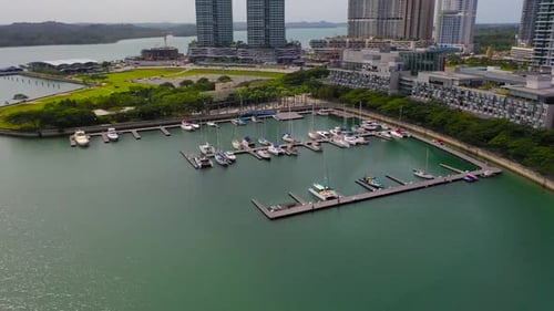 Marina with Boats in City Aerial View