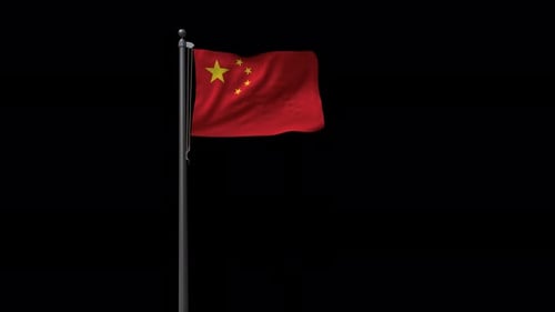 Dynamic China National Flag Waving on Flagpole