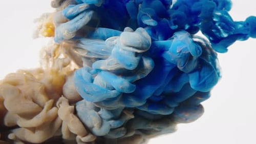 Blue and Brown Ink Cloud Swirling in Water