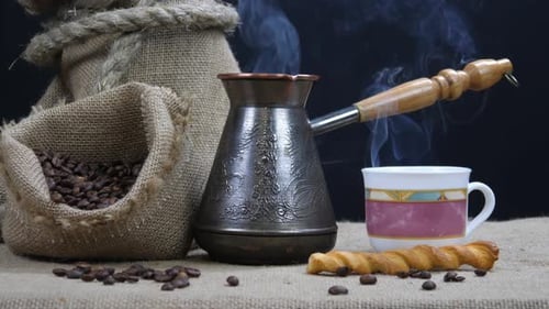 Still Life with Coffee Beans and Turkish Pot