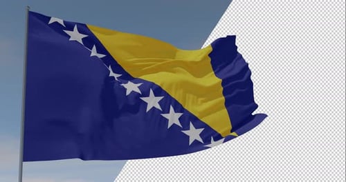 Realistic Bosnia and Herzegovina Flag Waving with Alpha Channel