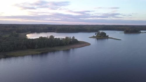 Autumn Landscape At Sunset. Lake Tiosto