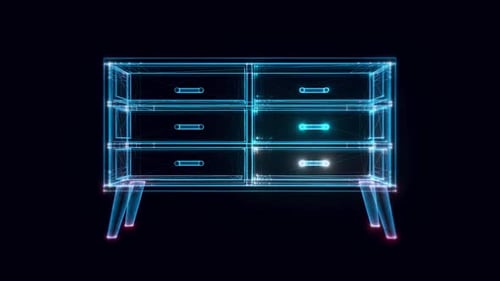 Futuristic Hologram Dresser Wireframe Design Animation